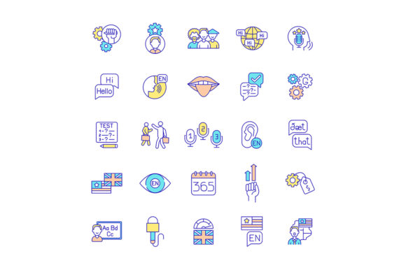 Language Acquisition RGB Color Icons: Visual Storytelling for Global Brands